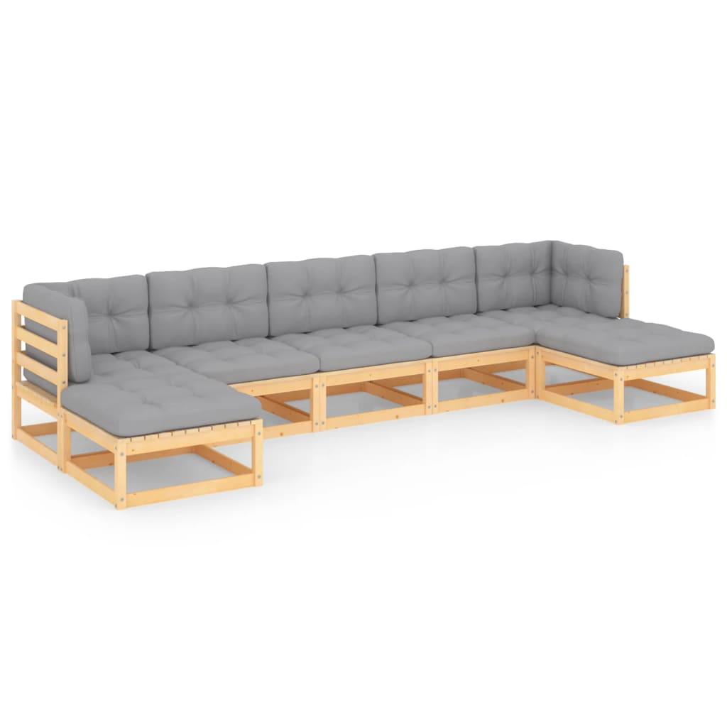 7-tlg. Garten-Lounge-Set mit Kissen Kiefer Massivholz